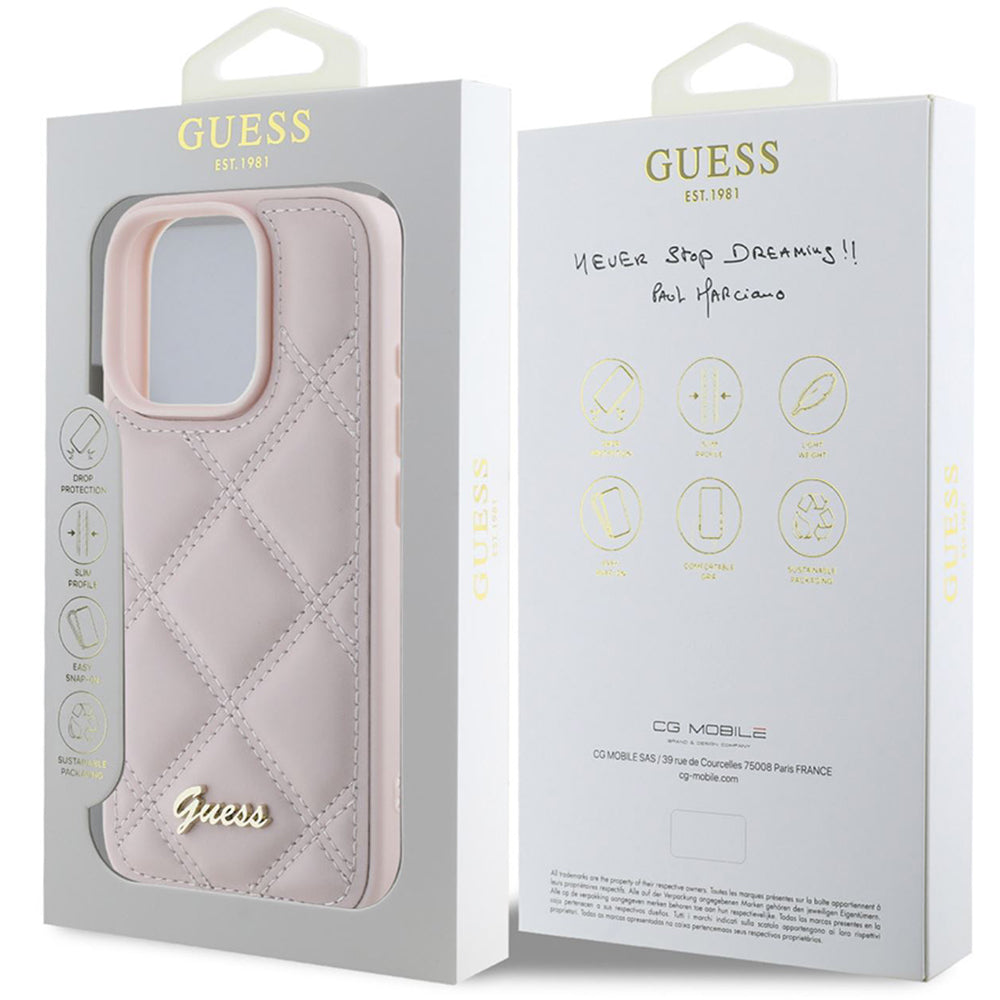 Puzdro pre Apple iPhone 16 Pro, Guess, Quilted Metal Logo, Ružové