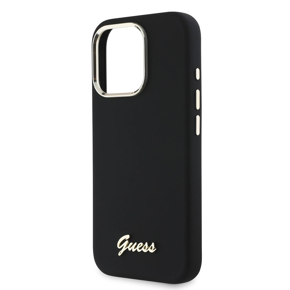 Puzdro pre Apple iPhone 16 Pro, Guess, Script Metal Logo & Frame, Čierne