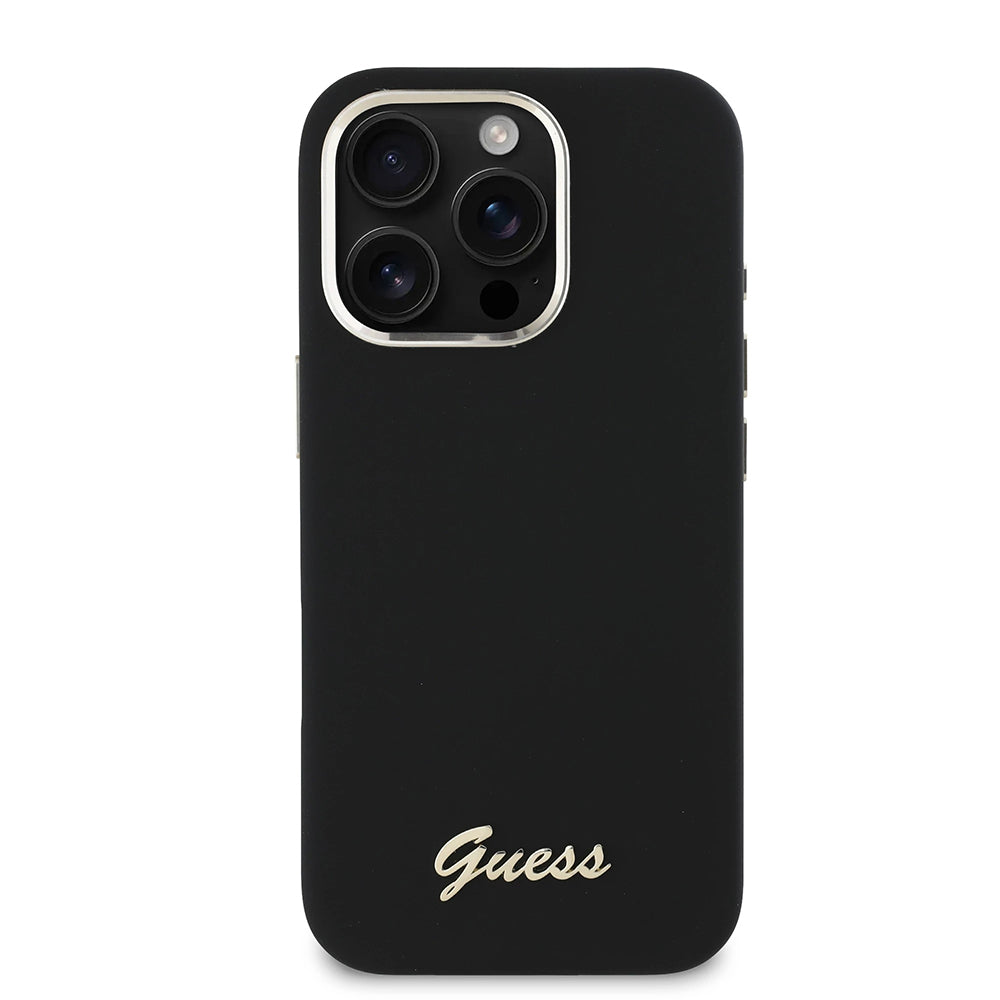 Puzdro pre Apple iPhone 16 Pro, Guess, Script Metal Logo & Frame, Čierne