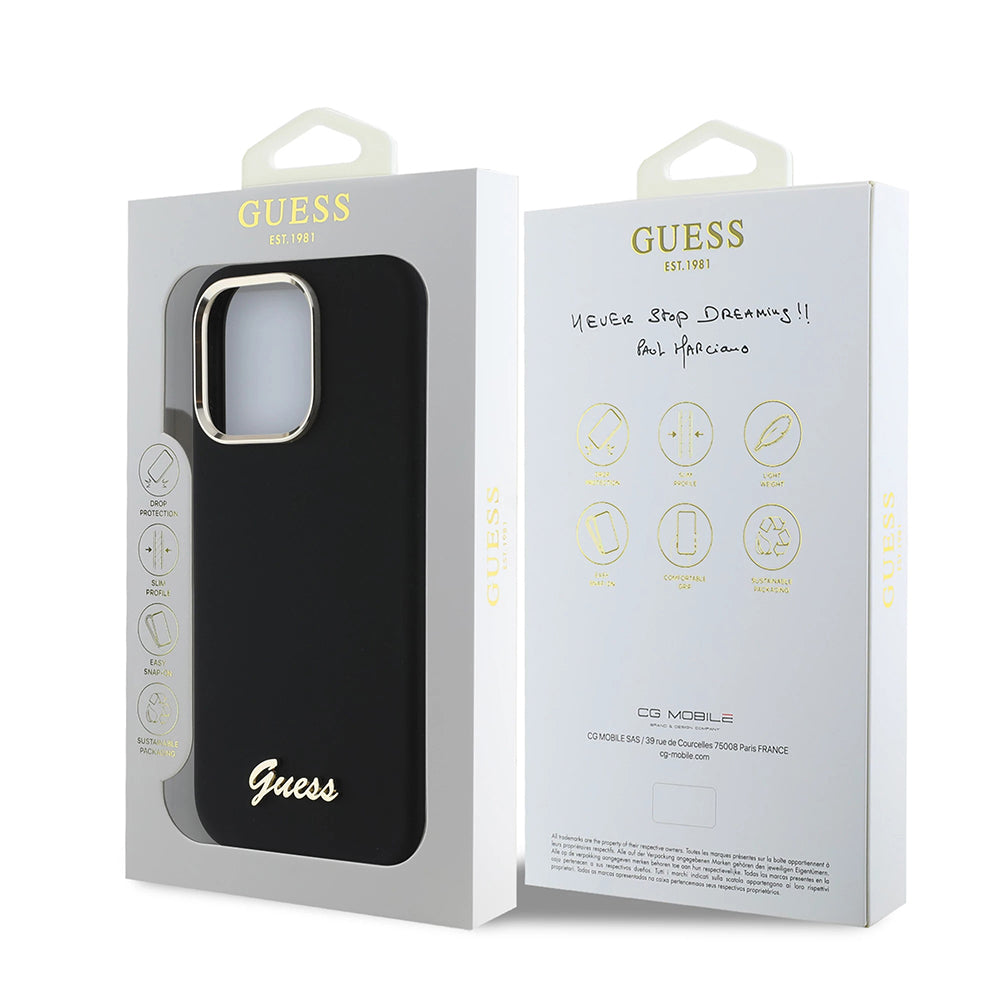 Puzdro pre Apple iPhone 16 Pro, Guess, Script Metal Logo & Frame, Čierne