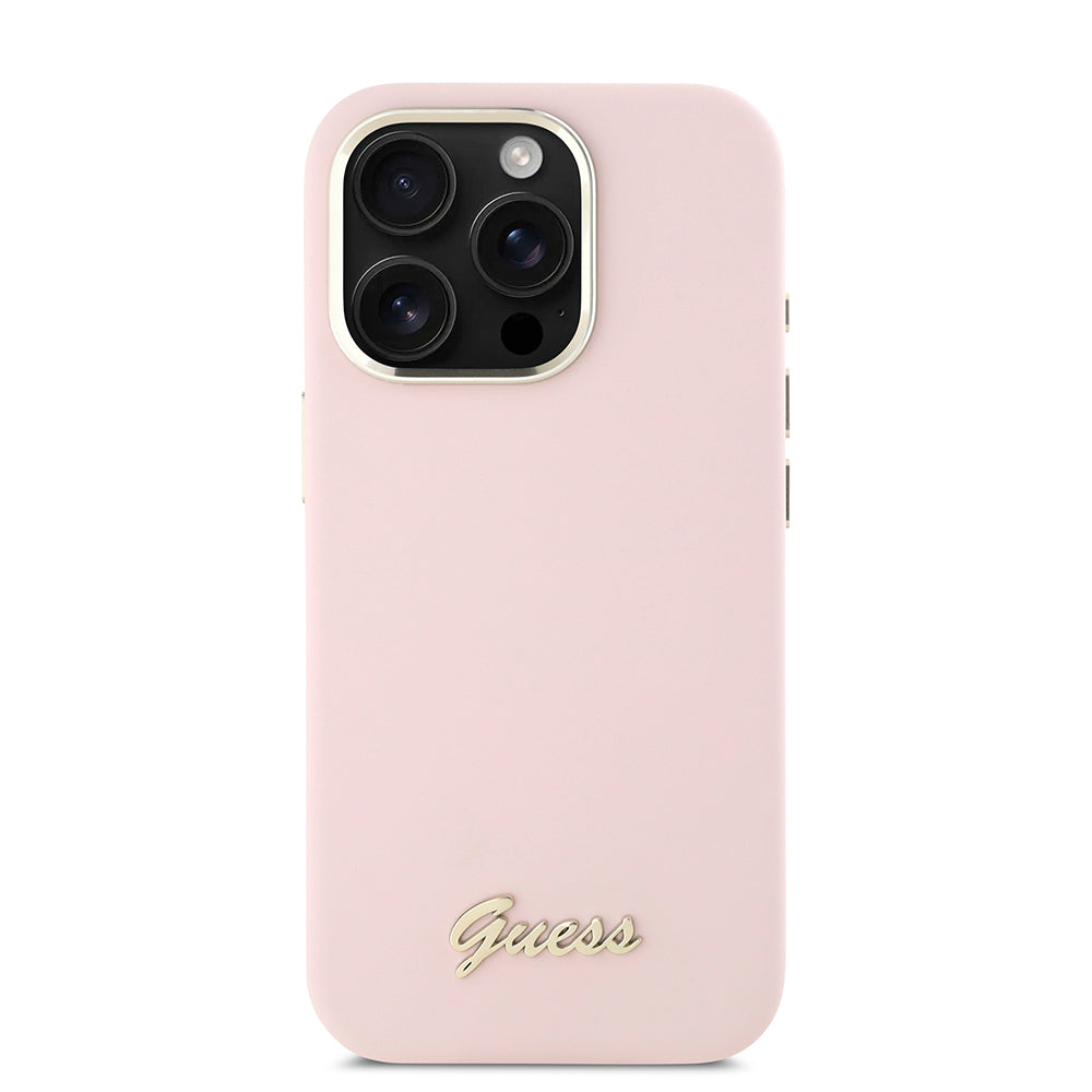 Puzdro pre Apple iPhone 16 Pro, Guess, Script Metal Logo & Frame, Ružová