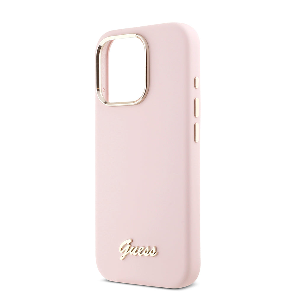 Puzdro pre Apple iPhone 16 Pro, Guess, Script Metal Logo & Frame, Ružová