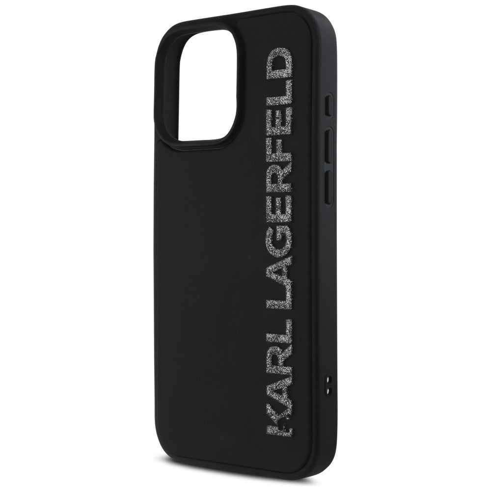 Puzdro pre Apple iPhone 16 Pro, Karl Lagerfeld, 3D Rubber Elongated Gliiter Logo, Čierne