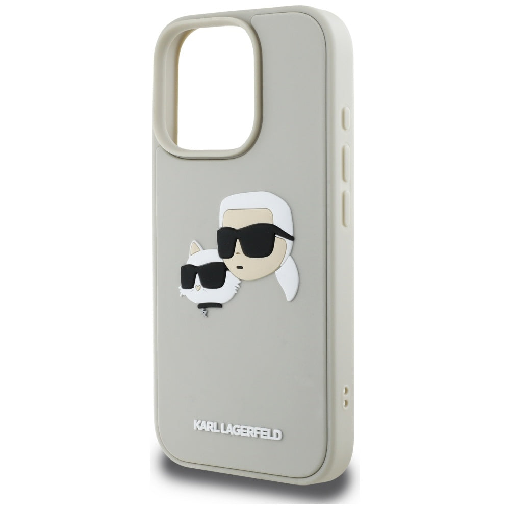 Puzdro pre Apple iPhone 16 Pro, Karl Lagerfeld, 3D Rubber Karl & Choupette, Béžová