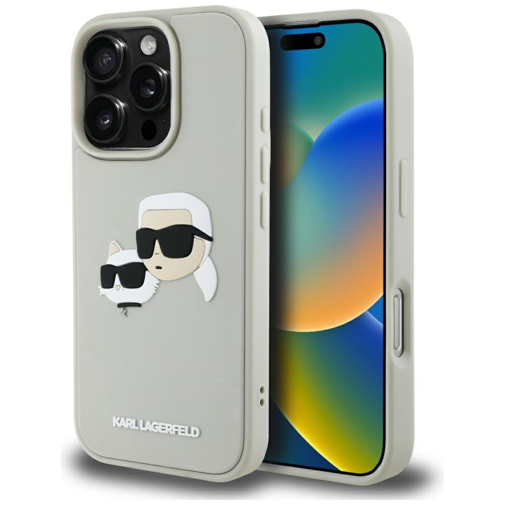 Puzdro pre Apple iPhone 16 Pro, Karl Lagerfeld, 3D Rubber Karl & Choupette, Béžová