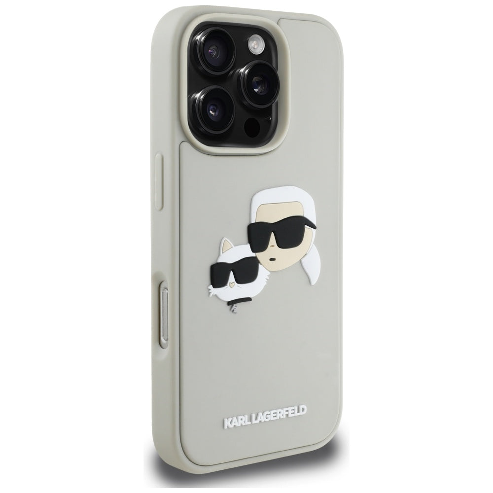 Puzdro pre Apple iPhone 16 Pro, Karl Lagerfeld, 3D Rubber Karl & Choupette, Béžová