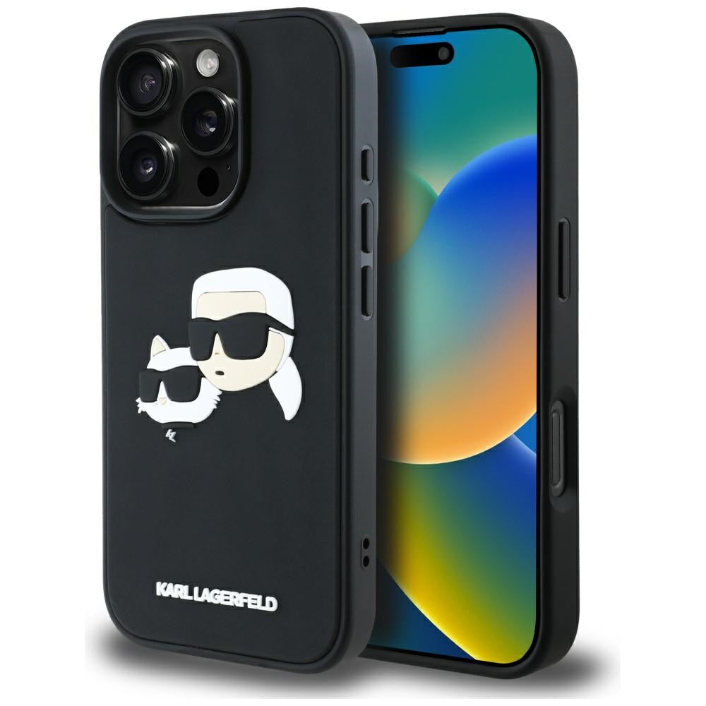 Puzdro pre Apple iPhone 16 Pro, Karl Lagerfeld, 3D Rubber Karl & Choupette, Čierne