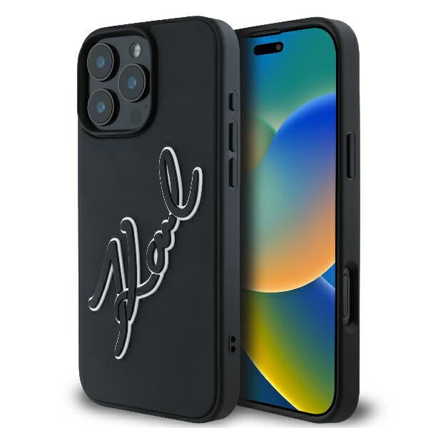 Puzdro pre Apple iPhone 16 Pro, Karl Lagerfeld, 3D Rubber Signature, Čierne