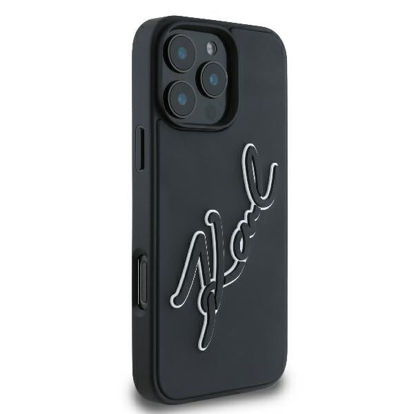 Puzdro pre Apple iPhone 16 Pro, Karl Lagerfeld, 3D Rubber Signature, Čierne