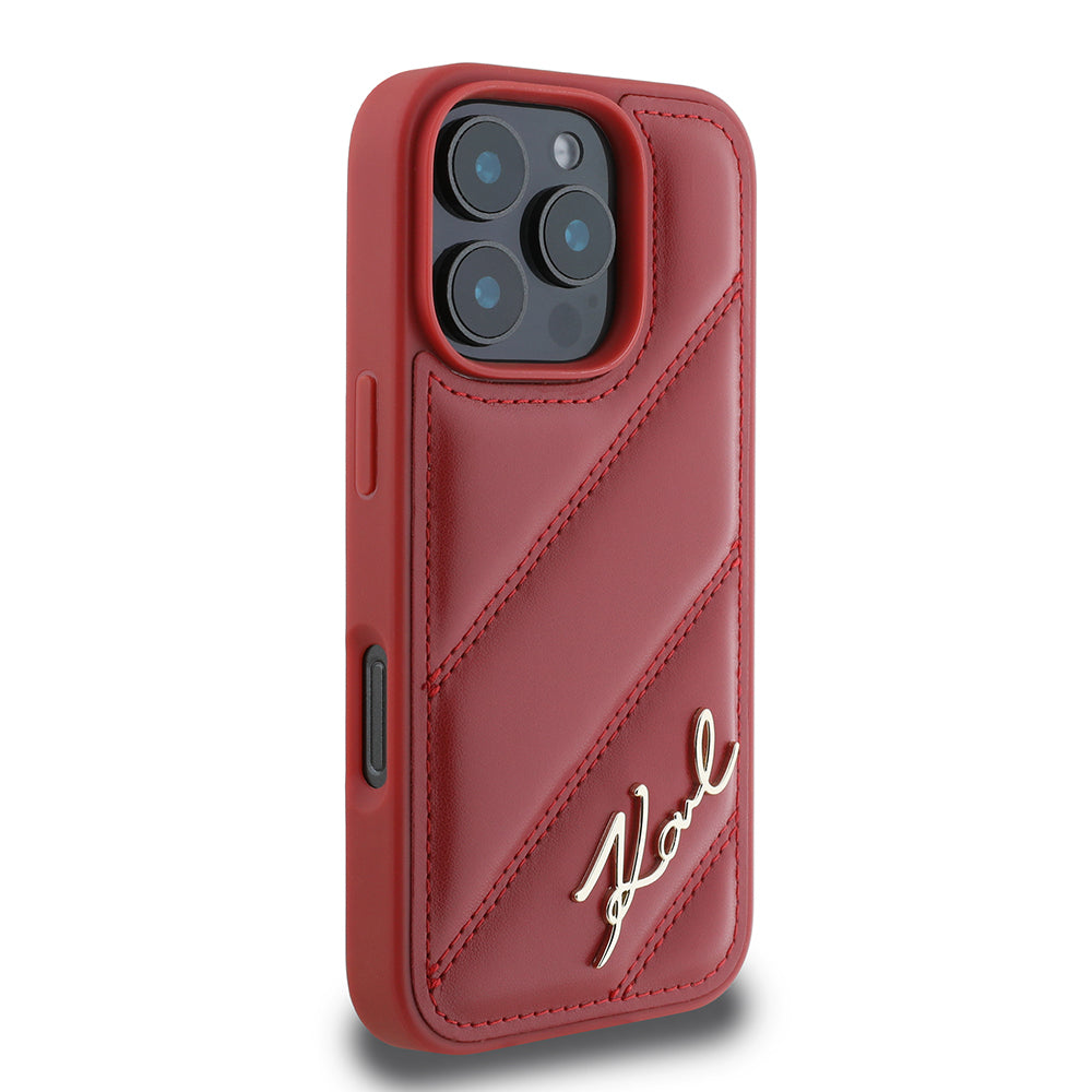 Case for Apple iPhone 16 Pro, Karl Lagerfeld, Diagonal Quilted Script, Pink