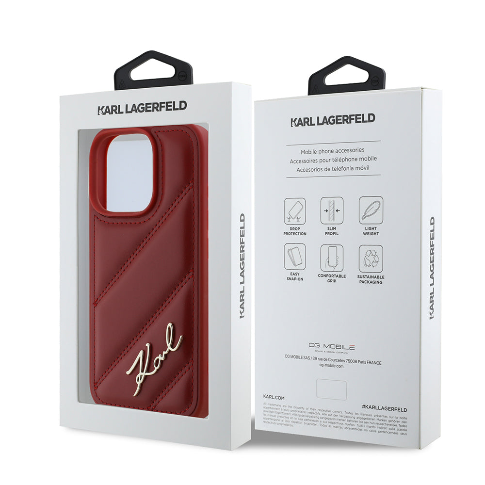 Case for Apple iPhone 16 Pro, Karl Lagerfeld, Diagonal Quilted Script, Pink