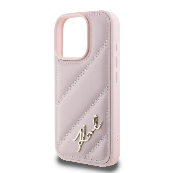 Puzdro pre Apple iPhone 16 Pro, Karl Lagerfeld, Diagonal Quilted Script, Ružové