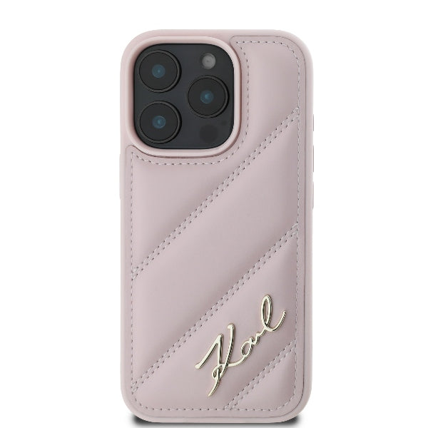 Puzdro pre Apple iPhone 16 Pro, Karl Lagerfeld, Diagonal Quilted Script, Ružové