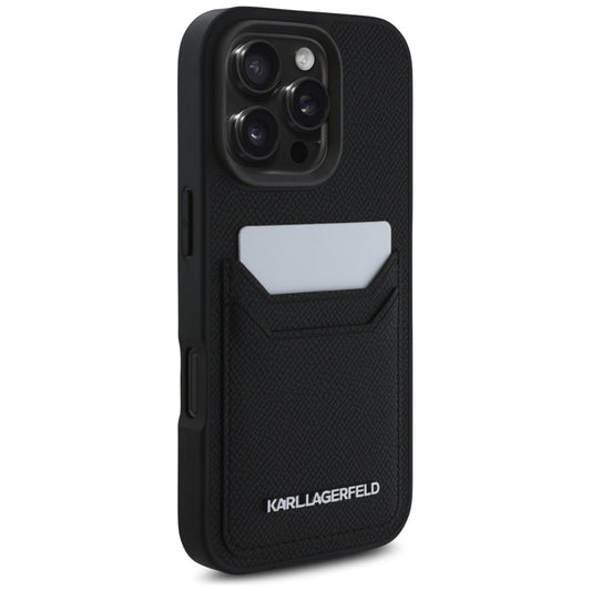 Puzdro pre Apple iPhone 16 Pro, Karl Lagerfeld, Grained Cardslots, Čierne