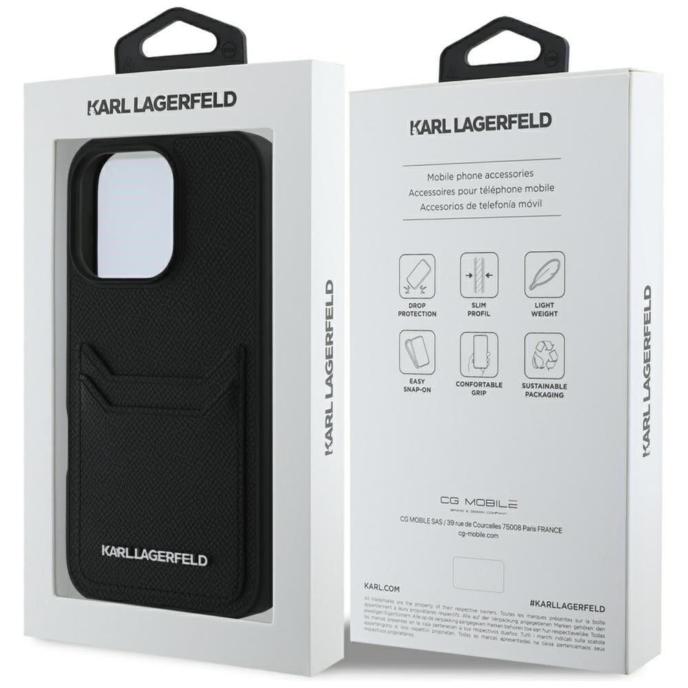 Puzdro pre Apple iPhone 16 Pro, Karl Lagerfeld, Grained Cardslots, Čierne