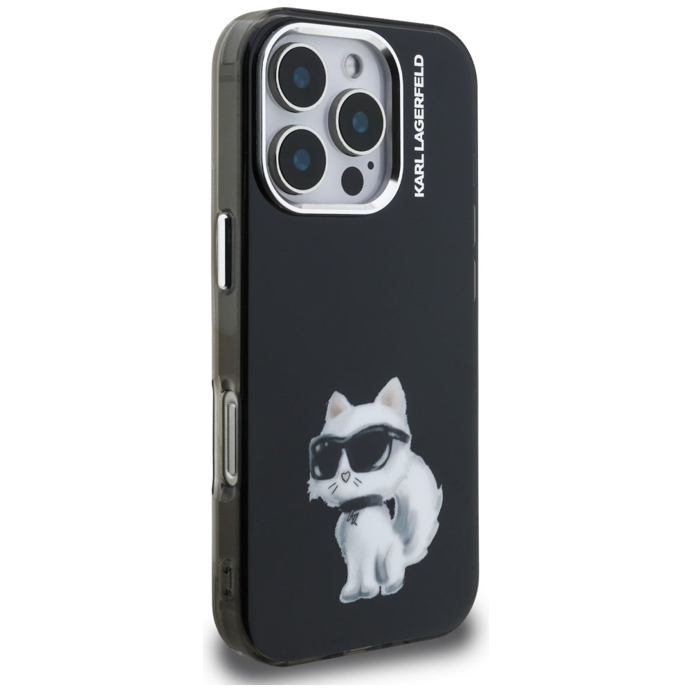 Puzdro pre Apple iPhone 16 Pro, Karl Lagerfeld, IML Aquarelle Logo Choupette, Čierne