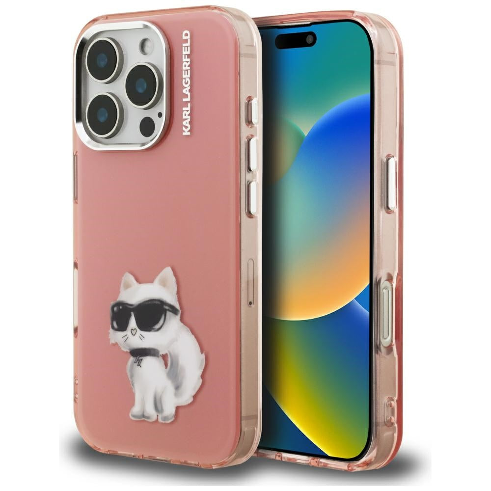 Puzdro pre Apple iPhone 16 Pro, Karl Lagerfeld, IML Aquarelle Logo Choupette, Ružové
