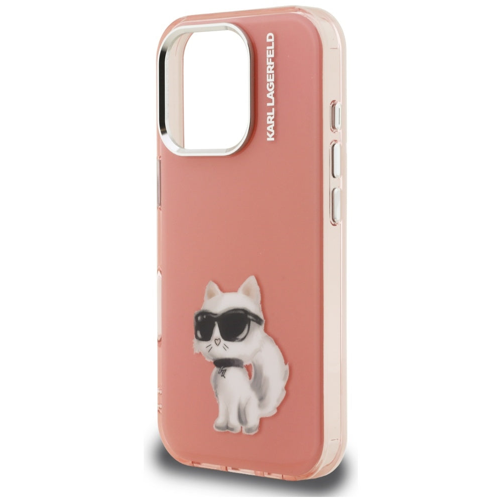 Puzdro pre Apple iPhone 16 Pro, Karl Lagerfeld, IML Aquarelle Logo Choupette, Ružové