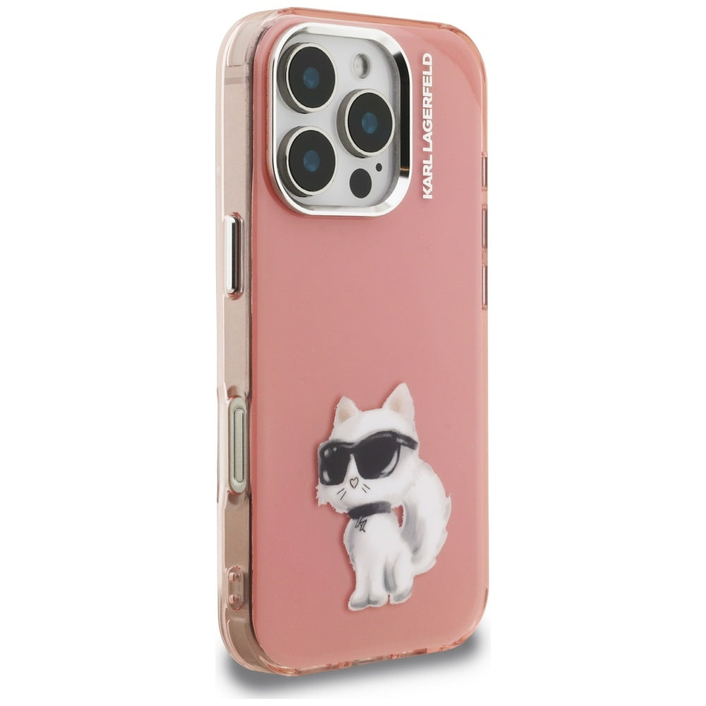Puzdro pre Apple iPhone 16 Pro, Karl Lagerfeld, IML Aquarelle Logo Choupette, Ružové