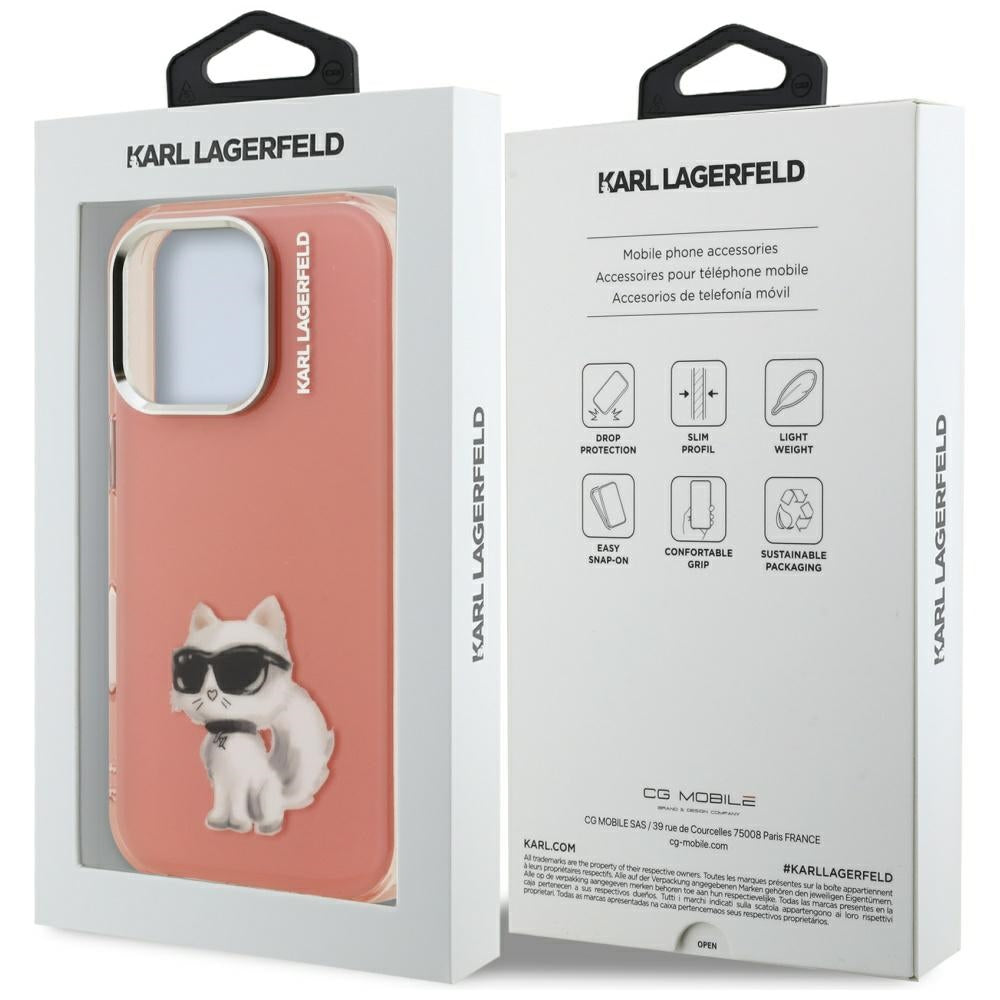 Puzdro pre Apple iPhone 16 Pro, Karl Lagerfeld, IML Aquarelle Logo Choupette, Ružové