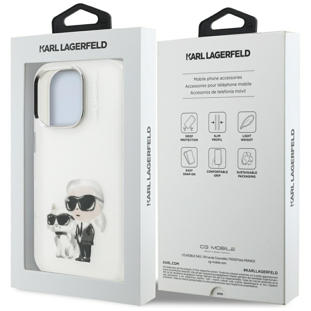 Puzdro pre Apple iPhone 16 Pro, Karl Lagerfeld, IML Aquarelle Logo Karl & Choupette, Biela
