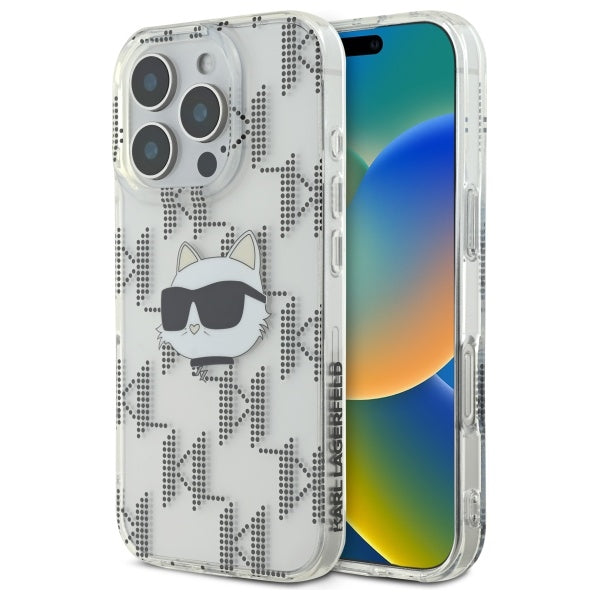 Puzdro pre Apple iPhone 16 Pro, Karl Lagerfeld, IML Luxury Electroplated Choupette's Head, Priehľadné