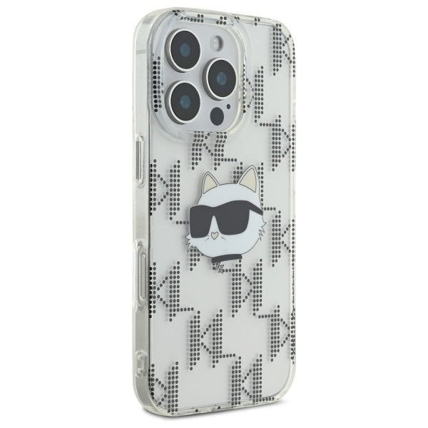 Puzdro pre Apple iPhone 16 Pro, Karl Lagerfeld, IML Luxury Electroplated Choupette's Head, Priehľadné