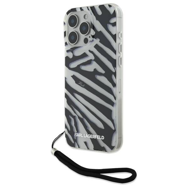 Puzdro pre Apple iPhone 16 Pro, Karl Lagerfeld, IML Luxury Zebra Pattern with Strap, Čierne