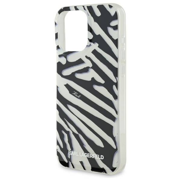 Puzdro pre Apple iPhone 16 Pro, Karl Lagerfeld, IML Luxury Zebra Pattern with Strap, Čierne