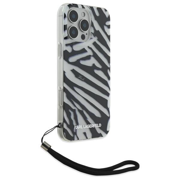 Puzdro pre Apple iPhone 16 Pro, Karl Lagerfeld, IML Luxury Zebra Pattern with Strap, Čierne