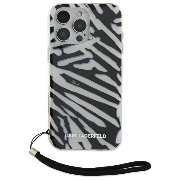 Puzdro pre Apple iPhone 16 Pro, Karl Lagerfeld, IML Luxury Zebra Pattern with Strap, Čierne