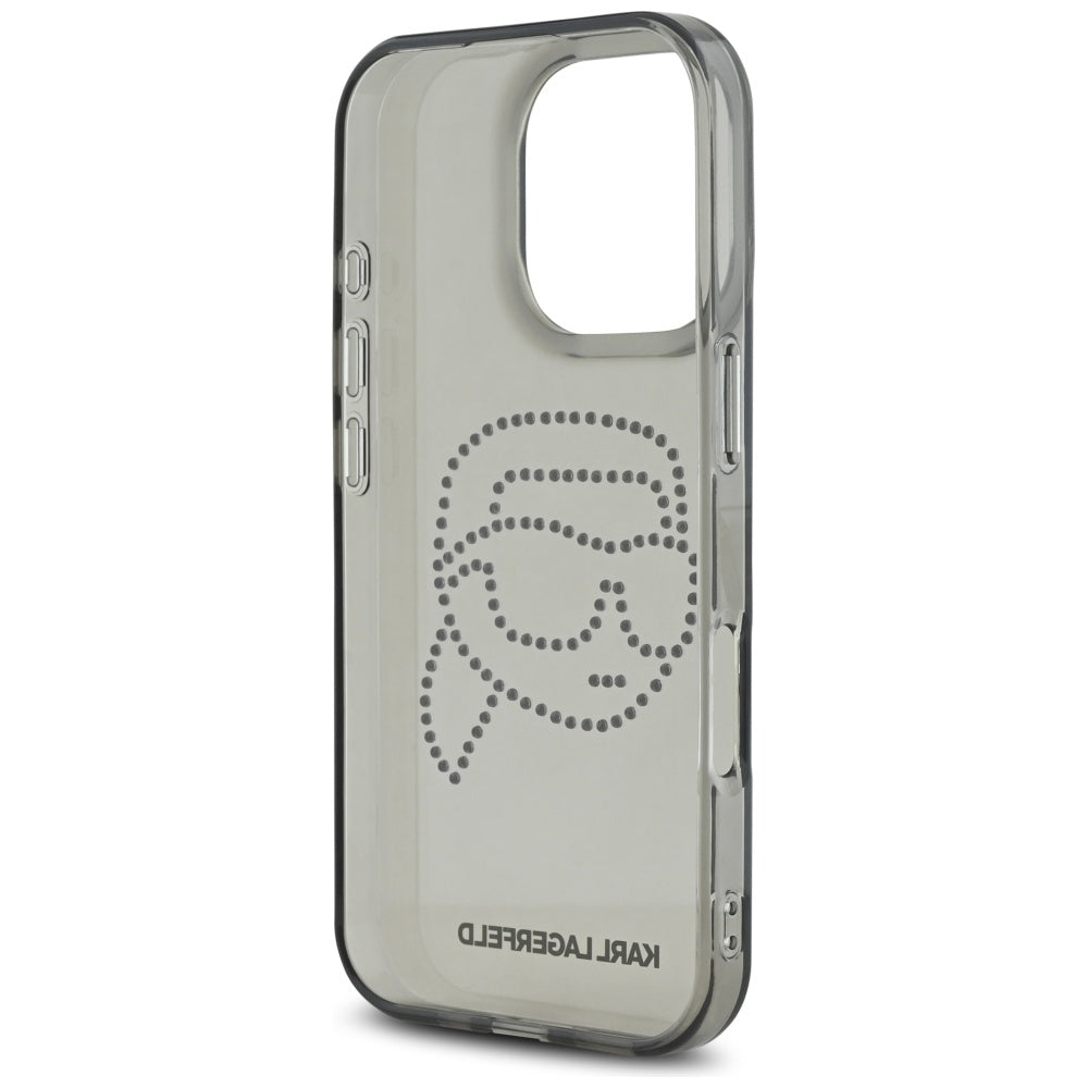 Puzdro pre Apple iPhone 16 Pro, Karl Lagerfeld, IML Rhinestones Karl's Head, Čierne