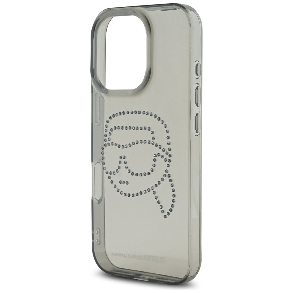 Puzdro pre Apple iPhone 16 Pro, Karl Lagerfeld, IML Rhinestones Karl's Head, Čierne