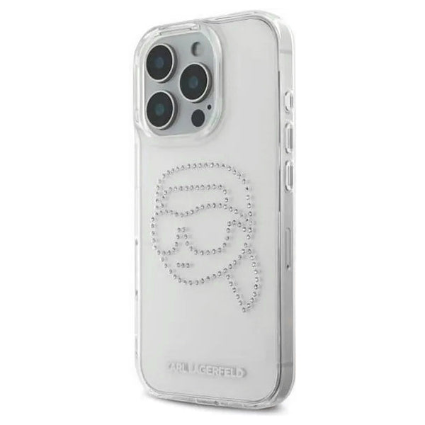 Puzdro pre Apple iPhone 16 Pro, Karl Lagerfeld, IML Rhinestones Karl's Head, Transparentné