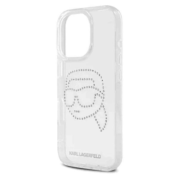 Puzdro pre Apple iPhone 16 Pro, Karl Lagerfeld, IML Rhinestones Karl's Head, Transparentné