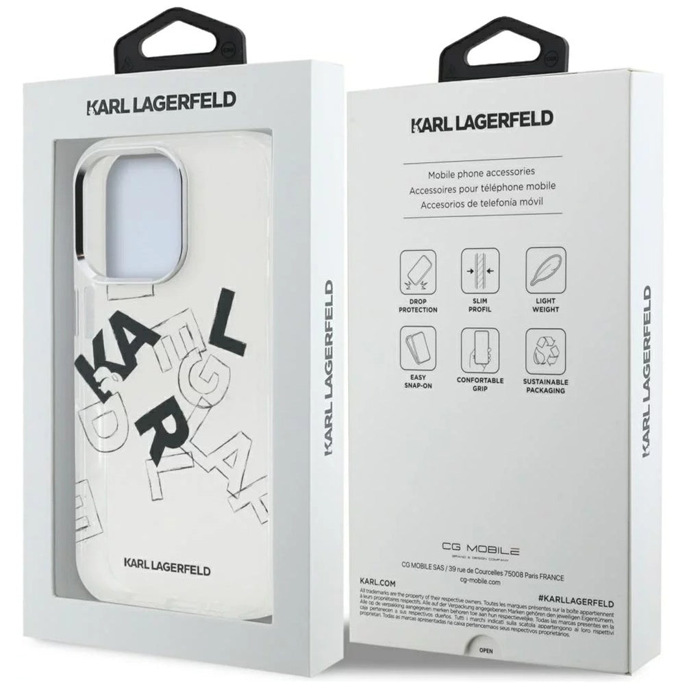 Puzdro pre Apple iPhone 16 Pro, Karl Lagerfeld, IML Sketched Graphic Logo, Transparentné