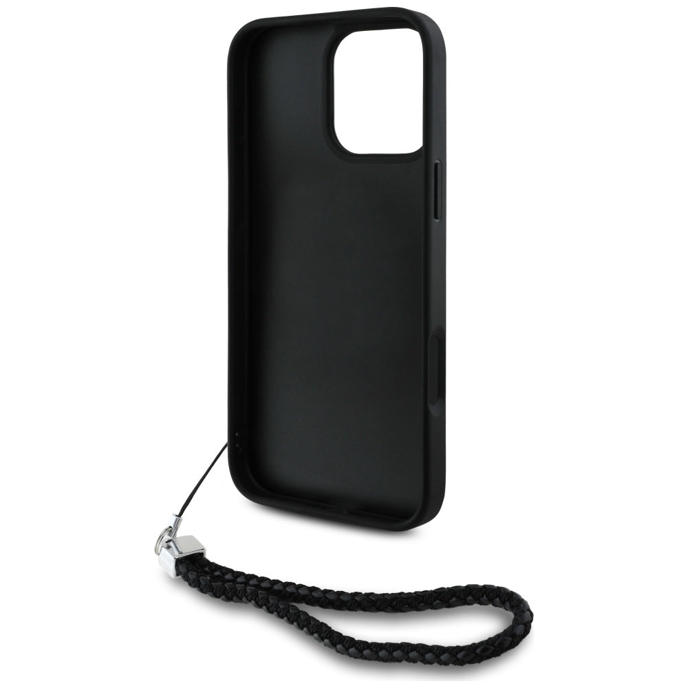 Puzdro pre Apple iPhone 16 Pro, Karl Lagerfeld, Quilted Initial Logo & Chain Strap, Čierne