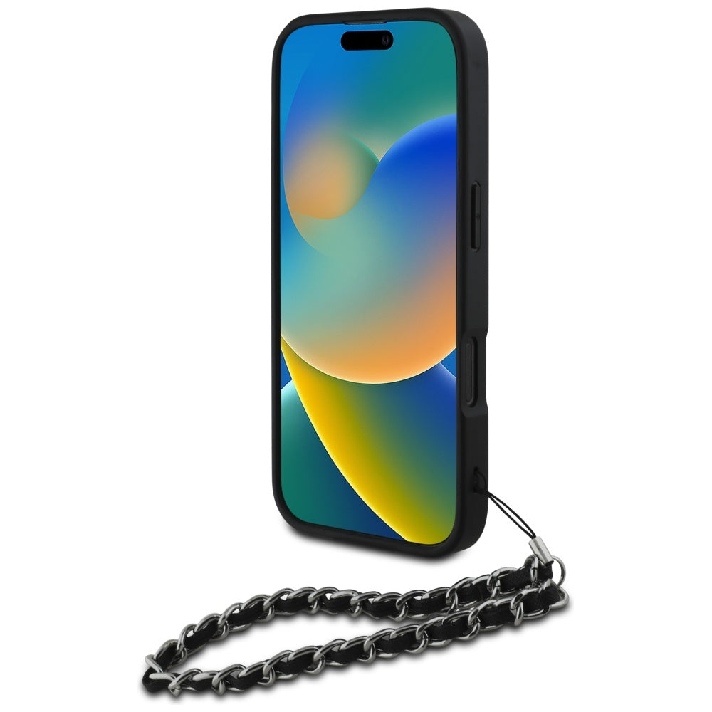 Puzdro pre Apple iPhone 16 Pro, Karl Lagerfeld, Saffiano Crystals & Charm, Čierne