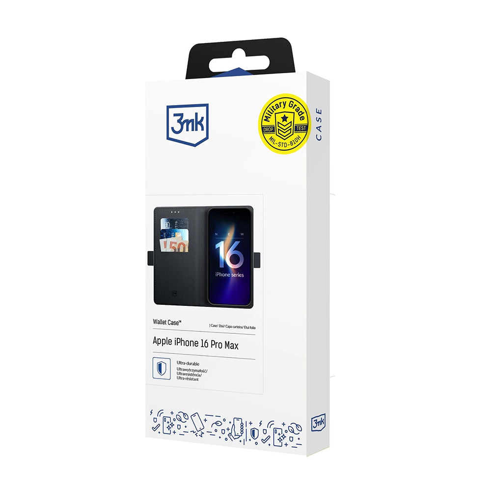 Puzdro pre Apple iPhone 16 Pro Max, 3MK, Peňaženka, Čierne