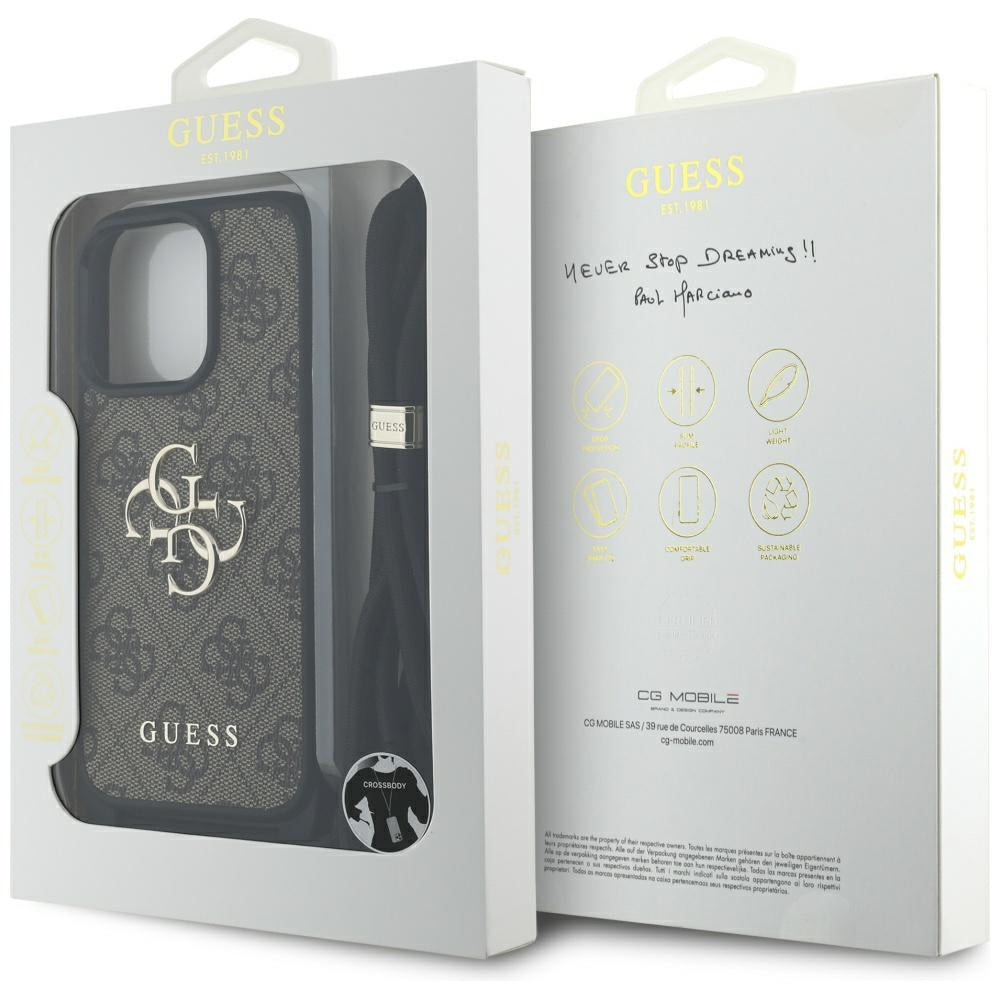 Puzdro pre Apple iPhone 16 Pro Max, Guess, 4G CBDY Big Logo with Cord Strap, Hnedé