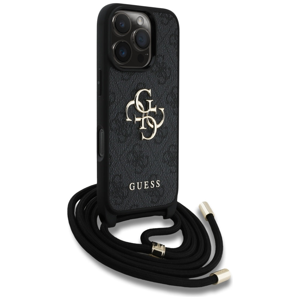 Puzdro pre Apple iPhone 16 Pro Max, Guess, 4G CBDY Big Logo with Cord Strap, Čierne
