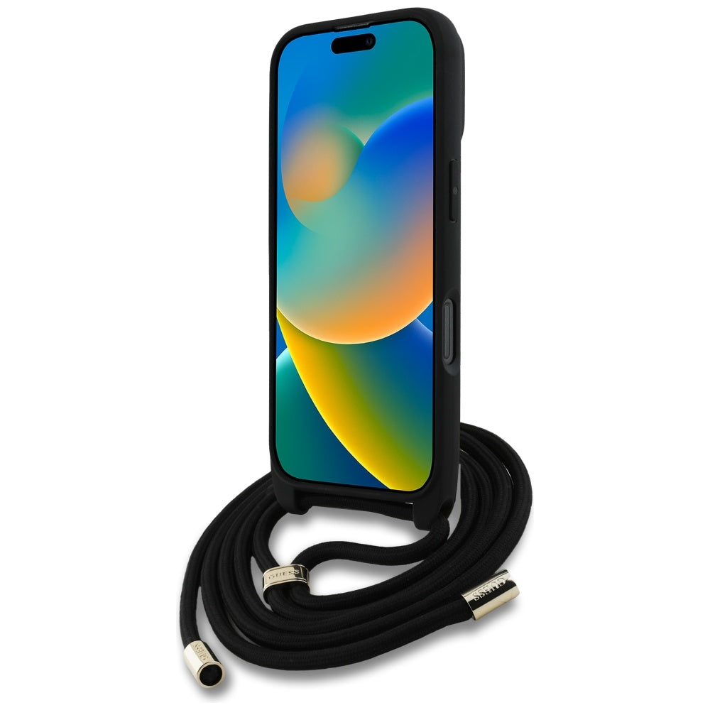 Puzdro pre Apple iPhone 16 Pro Max, Guess, 4G CBDY Big Logo with Cord Strap, Čierne