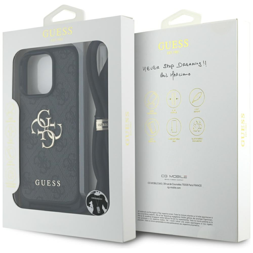 Puzdro pre Apple iPhone 16 Pro Max, Guess, 4G CBDY Big Logo with Cord Strap, Čierne