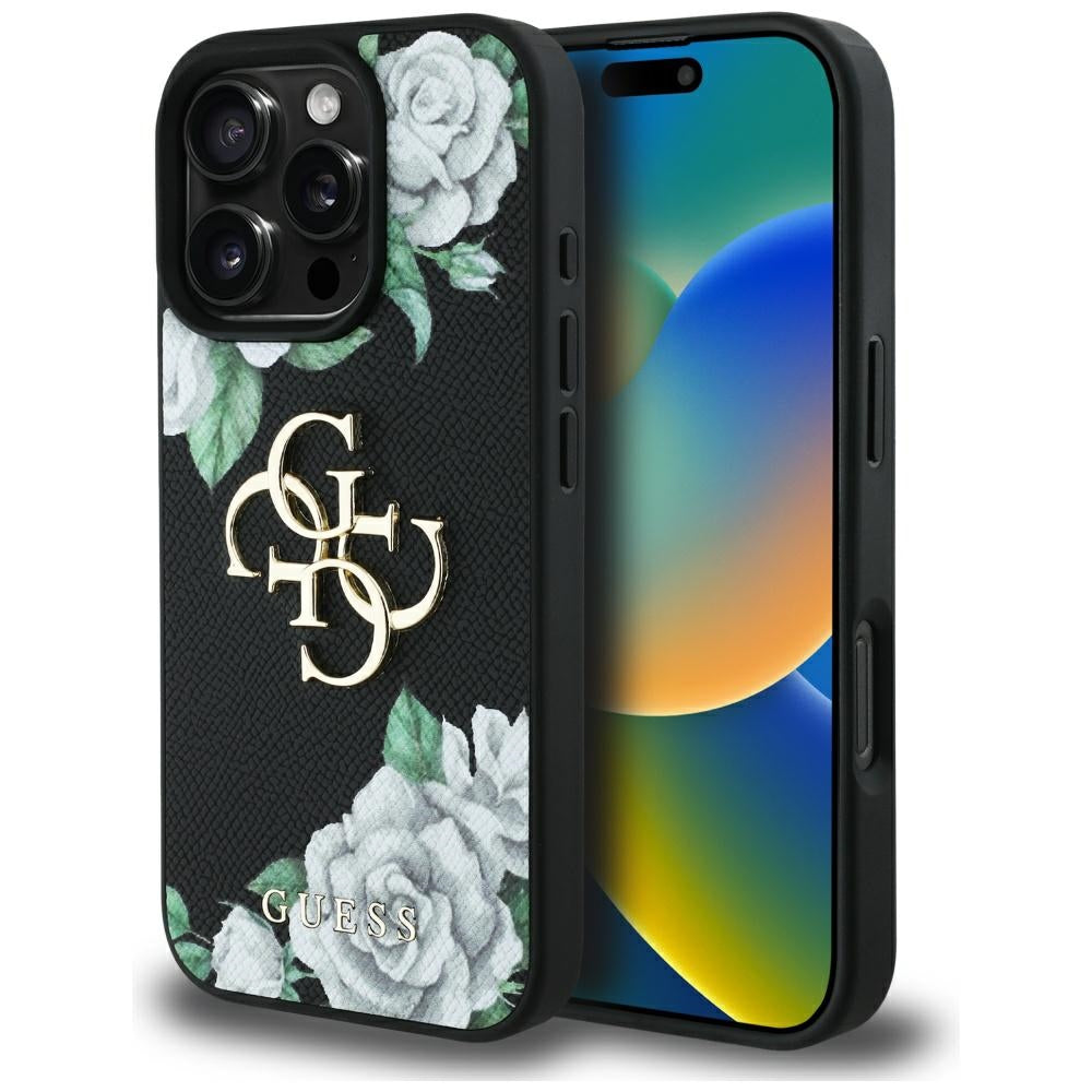Puzdro pre Apple iPhone 16 Pro Max, Guess, 4G Grained Roses Big Logo, Čierne