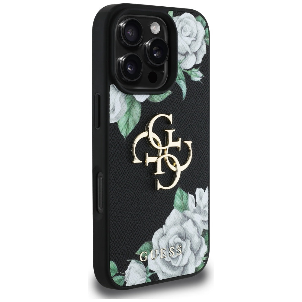 Puzdro pre Apple iPhone 16 Pro Max, Guess, 4G Grained Roses Big Logo, Čierne