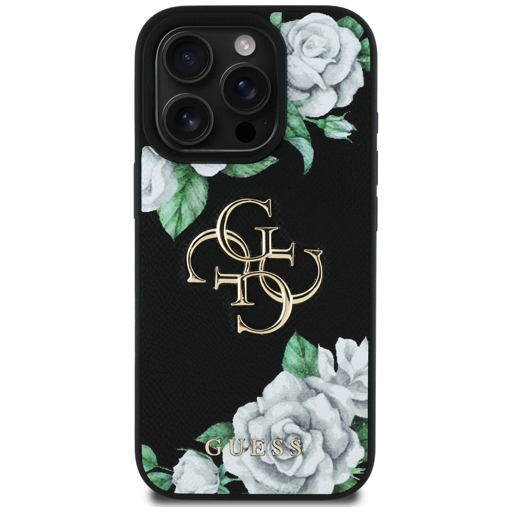 Puzdro pre Apple iPhone 16 Pro Max, Guess, 4G Grained Roses Big Logo, Čierne