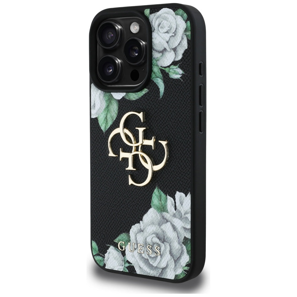Puzdro pre Apple iPhone 16 Pro Max, Guess, 4G Grained Roses Big Logo, Čierne