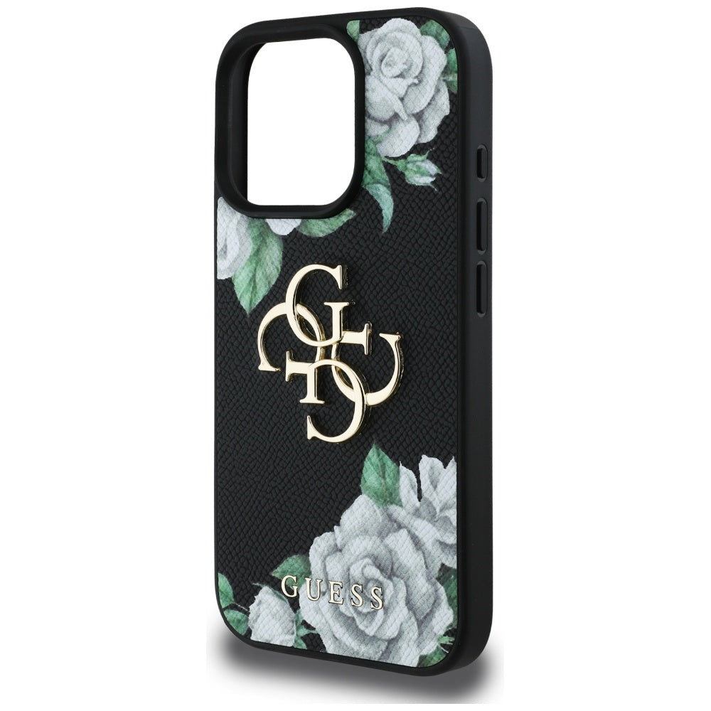 Puzdro pre Apple iPhone 16 Pro Max, Guess, 4G Grained Roses Big Logo, Čierne