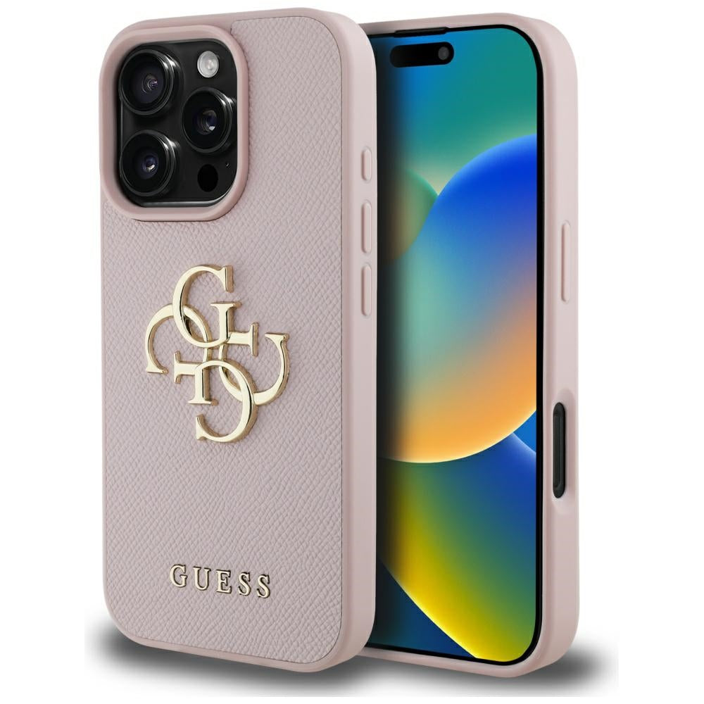 Puzdro pre Apple iPhone 16 Pro Max, Guess, Grained Big 4G Logo Small Classic Logo, Ružové