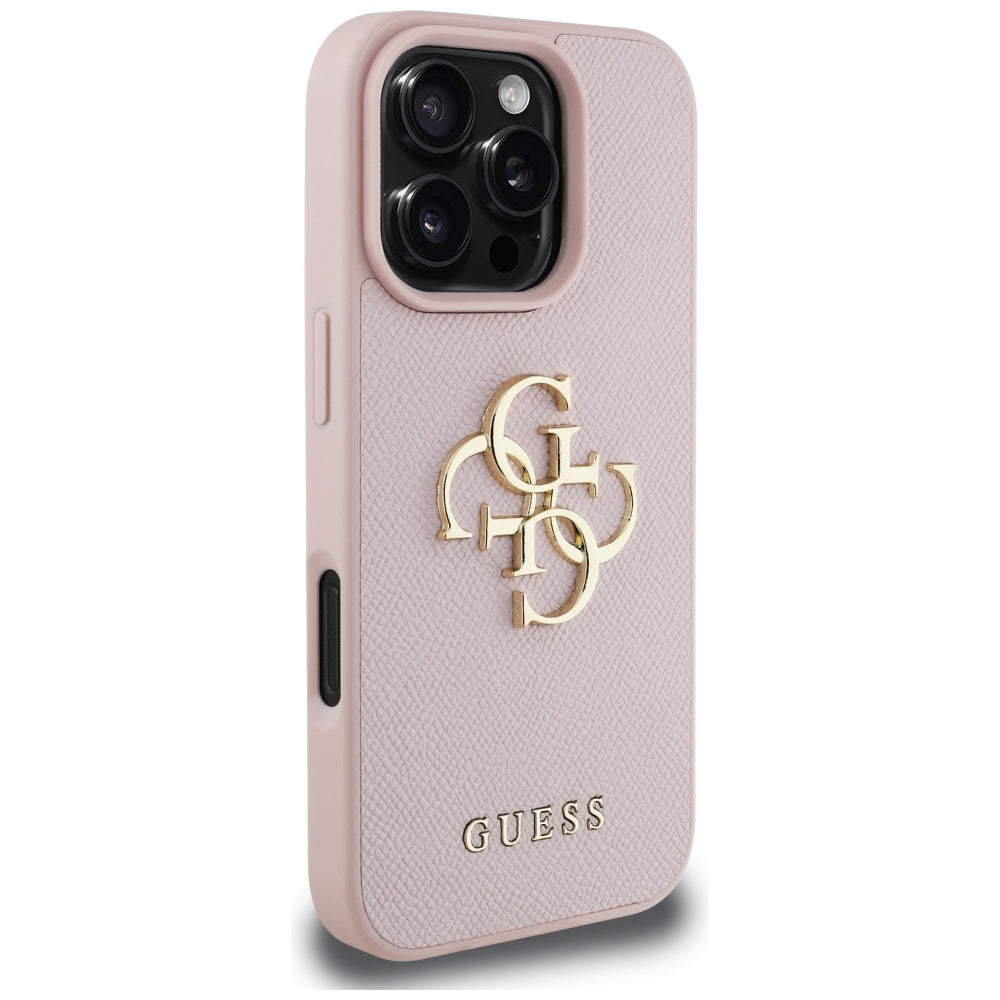 Puzdro pre Apple iPhone 16 Pro Max, Guess, Grained Big 4G Logo Small Classic Logo, Ružové